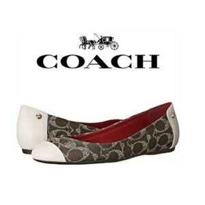 Coach Brown and Cream Chelsea Colorblock Signature Leather Ballet Flats SZ 6.5